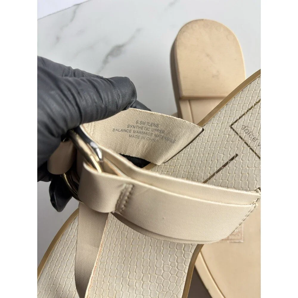Dolce Vita Ilene Sandals Womens 8.5 Cream Off White Buckle Square Thong Slide